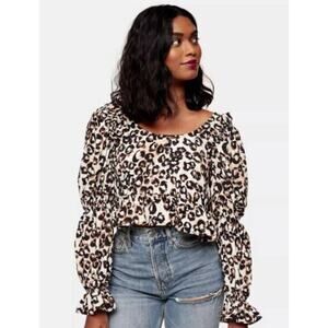 Topshop Women's Animal Print Peplum Tea Top In‎ Brown Multi Size 4 MSRP $58